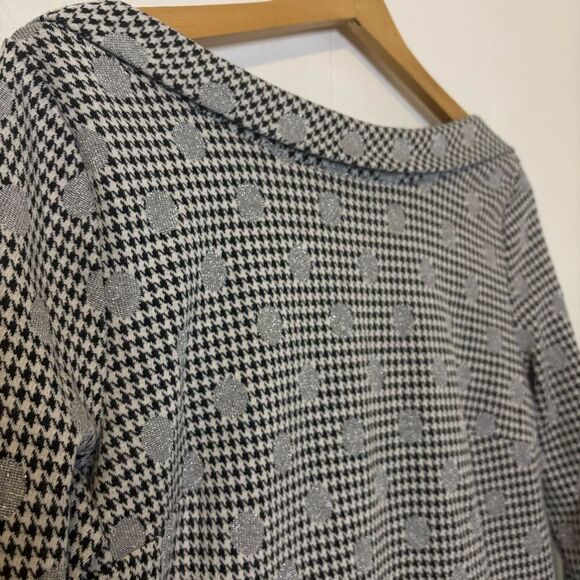 Talbots Medium Jacquard Dot Houndstooth Knit Bateau Neck Sweater Top Black/White - Picture 5 of 12